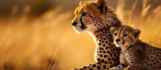 Mother cheetah and her cub in Masai Mara, Kenya.