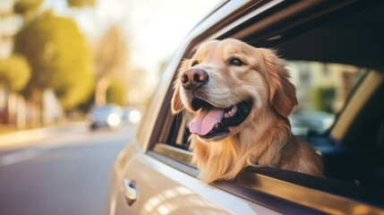 Photo of a Labrador Retriever dog in a car with its muzzle out the window