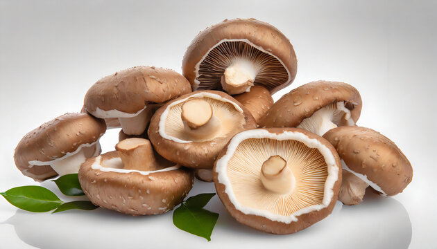 Heap Of Fresh Shiitake Mushrooms On White Background