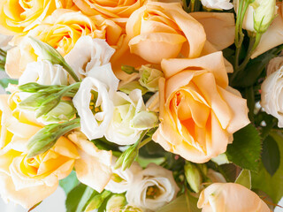 bouquet of roses and lisianthus of different colors