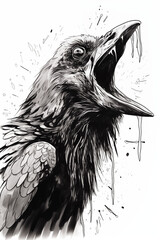 Obraz premium angry bird black and white scary halloween animal design