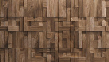 Timber, Wood Wall background with tiles. 3D, tile Wallpaper with Soft sheen, Square blocks. 3D Render - obrazy, fototapety, plakaty