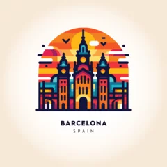 Fotobehang Barcelona Skyline: Colorful Abstract Warm-Toned Vector Illustration © mertingen