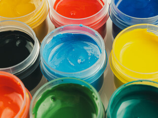 Jars of acrylic gouache paint art painting creativity and development