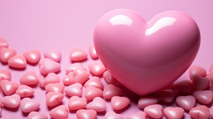 Fototapeta premium Pink one heart on a pink background 