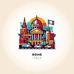 Roman Legacy: Colorful Vector Illustration of Rome's Historical Architecture - obrazy, fototapety, plakaty