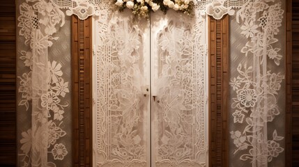 A door adorned with delicate Passover-themed lace, embodying the elegance and grace of tradition