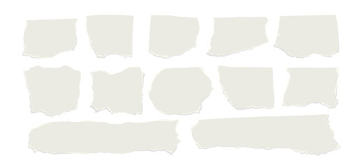 Set of torn ripped paper sheets isolated on a transparent background. Vector illustration.