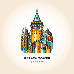 Galata Tower Majesty: Istanbul's Historic Landmark in Colorful Vector Art