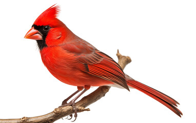 Perched Cardinal Beauty Isolated on Transparent Background PNG.