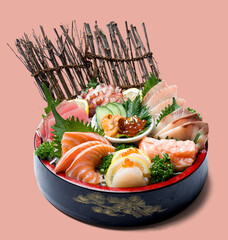 japanese sashimi platter ，fresh sashimi set on ice