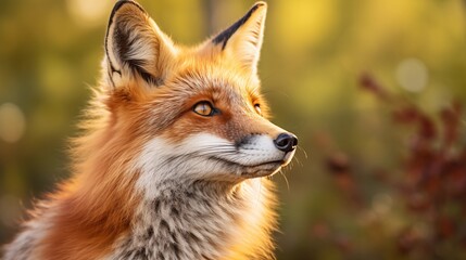 Fototapeta premium Close up of cute red fox in nature, side portrait
