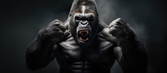 Dominant silverback gorilla displaying strength. - obrazy, fototapety, plakaty