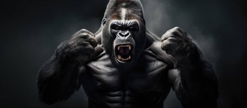 Dominant silverback gorilla displaying strength.