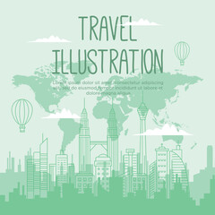 Fototapeta premium Hand drawn travel background. Travel illustration design