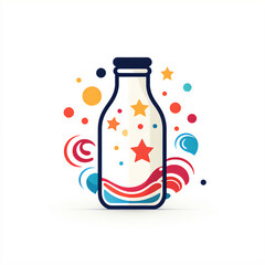 Minimalist Hand-Drawn Milk Bottle Logo Design with Vivid Colors