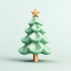 Cute Christmas tree with a star. 3d holiday illustration.