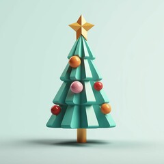Christmas tree decorated with colorful ornaments. Modern 3d icon illustration.