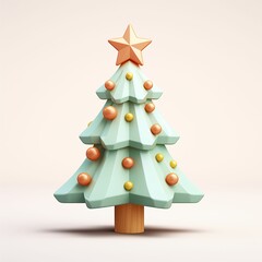 Christmas tree decorated with star and baubles. Modern 3d icon illustration.