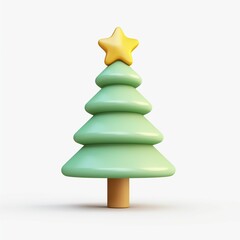 Cute Christmas tree with a star. 3d holiday illustration.