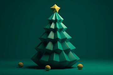 Christmas tree on the dark green background. Modern minimalistic 3d illustration.