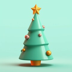 Christmas tree decorated with ornaments. Creative 3d icon illustration.