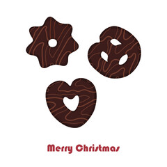 Merry Christmas card with gingerbread cookies on white background vector illustration - 694125115