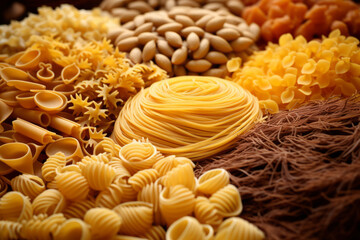 Different types of dried pasta. Healthy eating concept. Generative AI