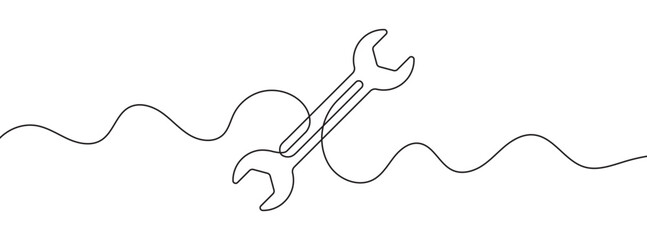 Continuous editable line drawing of wrench. Single line wrench icon. - obrazy, fototapety, plakaty