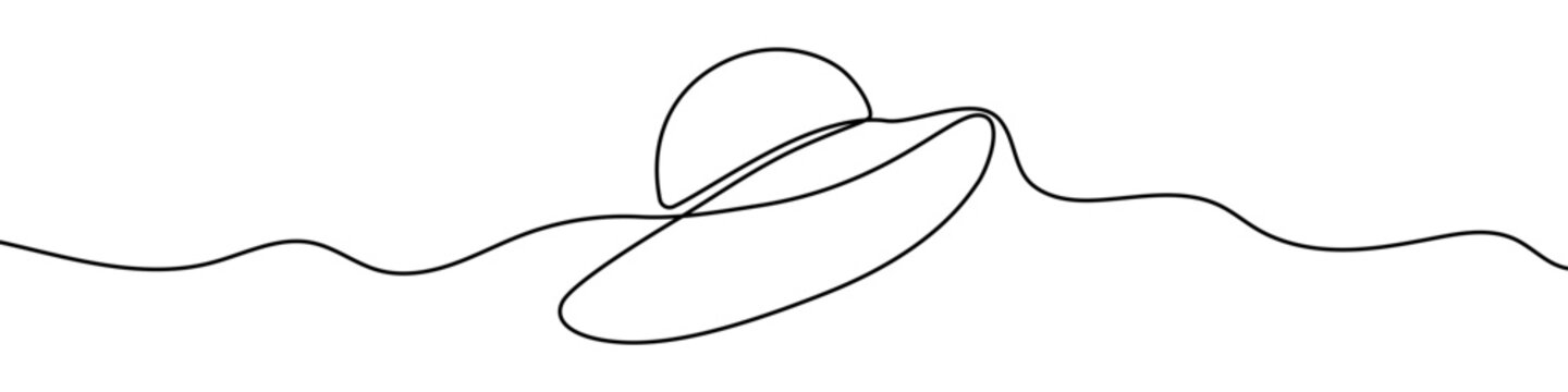 Continuous editable line drawing of sun hat. Single line sun hat icon.