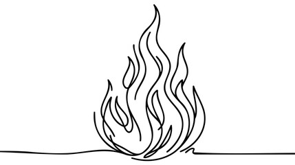 Continuous line fire, flame one line drawing isolated vector fire illustration