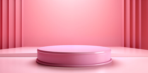 Product Podium, Pink Podium, Pink Background. 3D Illustration. Generative AI