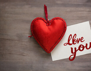 valentine card with red heart and the inscription love you