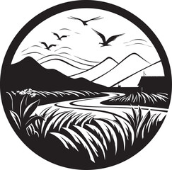 Fertile Horizon Logo Vector Design Tranquil Harvestscape Rice Field Iconic Logo