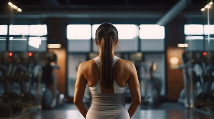 Obraz premium Back view of Young sporty woman stretching in the gym