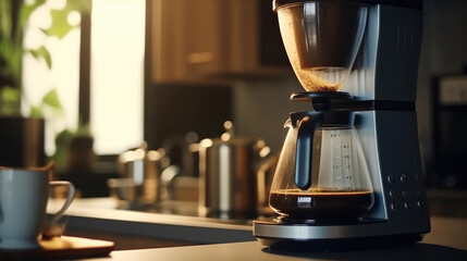 Coffee maker for making and brewing coffee in the kitchen