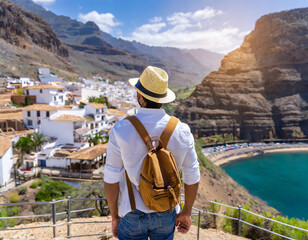 Tourist on vacation at Grand Canary, Barranco De Las Vacas, Spain