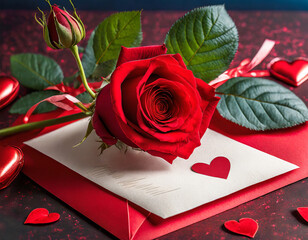 valentine card with a red rose and a love letter