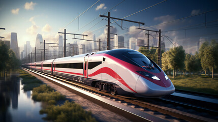 High Speed Passenger Train In Red And White Design Livery Going Really Fast
