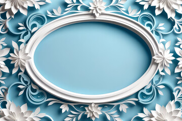 Abstract elegance light blue 3D paper floral  frame for a multitude of design applications from book overs to website backgrounds or interior design.Origami trendy template. Generative AI