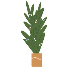 The branches of a Christmas tree. A decorative element. A branch in a vase. Festive decor. Winter decor. New Year's home decor. Cozy winter decor for rooms and cafes. Vector illustration isolated