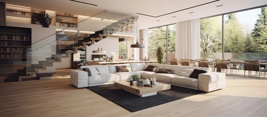 Foto op Plexiglas Luxurious duplex apartment with an open living room layout. © TheWaterMeloonProjec