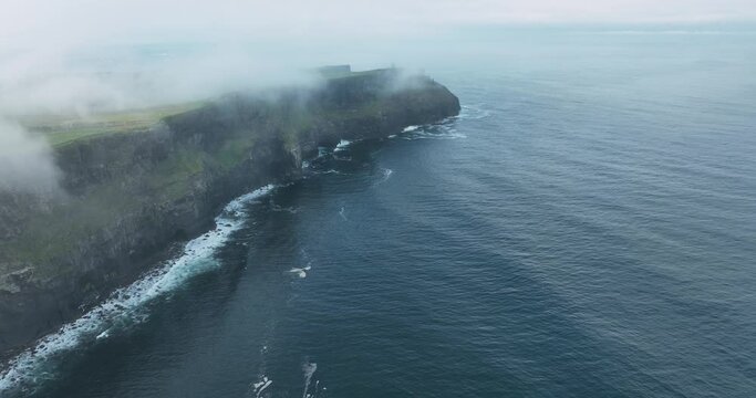 Rocky coastline along the Atlantic Ocean shoreline in 4k 