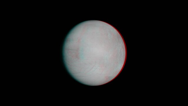 3D anaglyph. Rotating solar system bodies: Europa.  
For red/cyan 3D glasses. Made using the best available Galileo and Voyager data. Elements of this clip furnished by NASA.