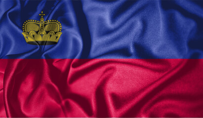 Fototapeta premium Liechtenstein flag waving fluttering in the wind with realistic texture fabric silk satin background