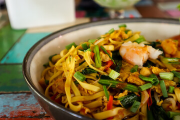 Noodle with vegetables in a bowl