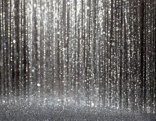 Silver glittering rain like a curtain background with blank space