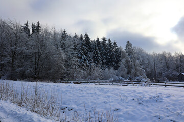 Winter landscape after a snow storm eastern township Quebec Canada