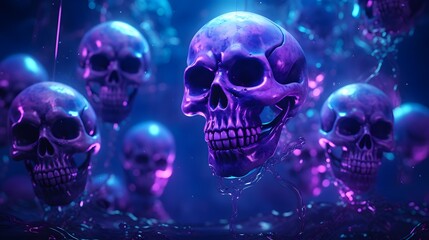 float of purple and blue and globular skulls - obrazy, fototapety, plakaty
