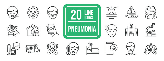 Pneumonia line icons. Editable stroke. For website marketing design, logo, app, template, ui, etc. Vector illustration. - obrazy, fototapety, plakaty